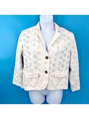 LIFE STYLE WHITE EYELET COTTON BLAZER JACKET - XL